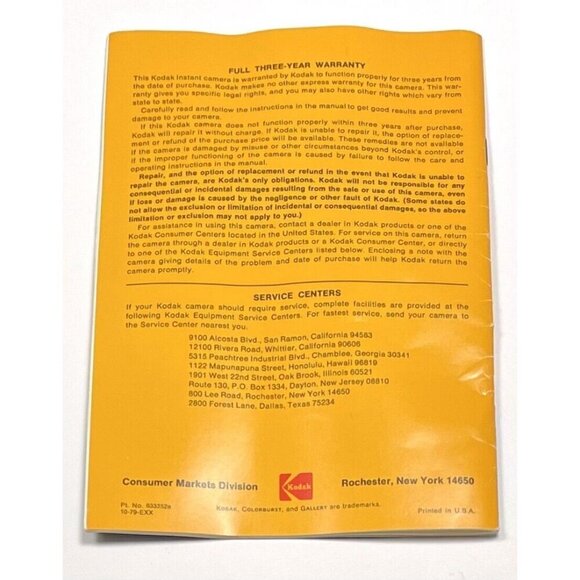 VTG 1979 Eastman KODAK COLORBURST 250 Instant Camera Instruction Owner's MANUAL - Picture 2 of 2